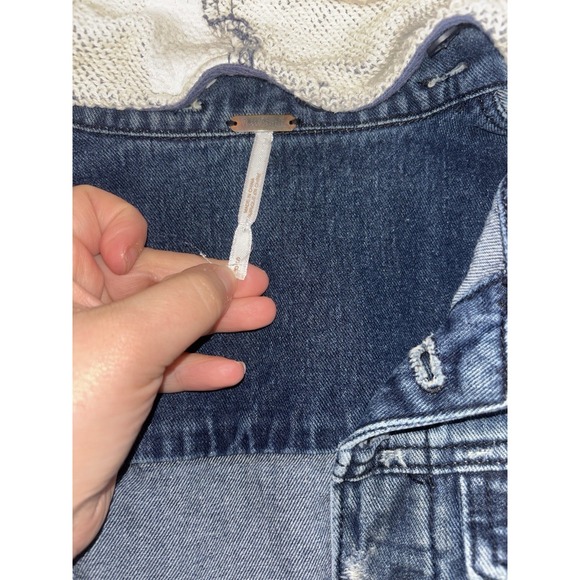 Free People Women's Cotton Denim Jean Woven Knit Sleeves Hoodie Jacket Blue Gray - Picture 6 of 10